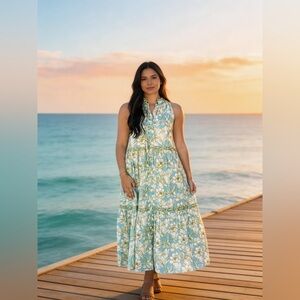 Olivia James Coastal Floral Midi Dress | Sleeveless | Beach Vacation Cottagecore